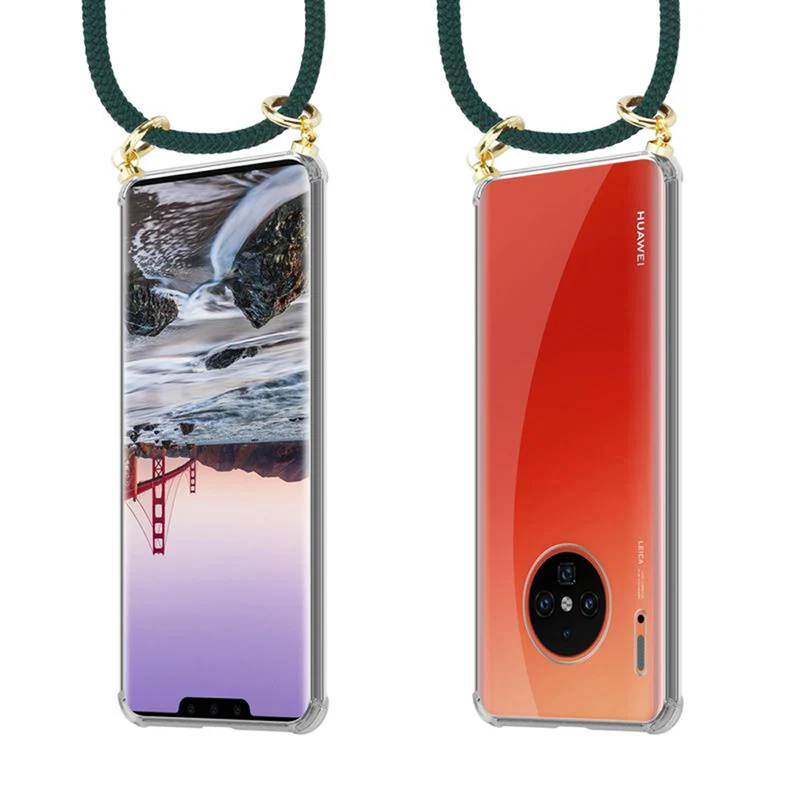 Cadorabo Handy Kette kompatibel mit Huawei MATE 30 PRO Silikon Schutzhülle mit Gold Ringen, Kordel Band und abnehmbarem Etui