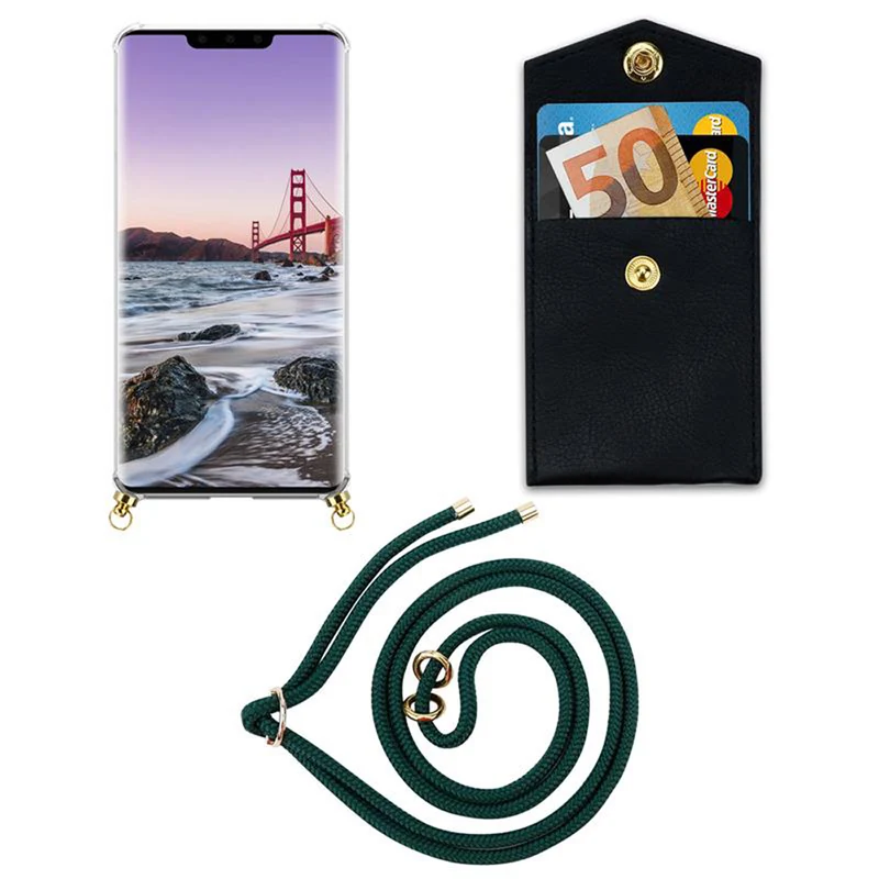 Cadorabo Handy Kette kompatibel mit Huawei MATE 30 PRO Silikon Schutzhülle mit Gold Ringen, Kordel Band und abnehmbarem Etui