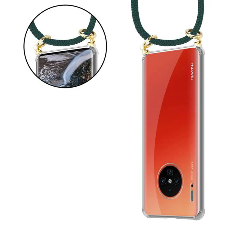 Cadorabo Handy Kette kompatibel mit Huawei MATE 30 PRO Silikon Schutzhülle mit Gold Ringen, Kordel Band und abnehmbarem Etui