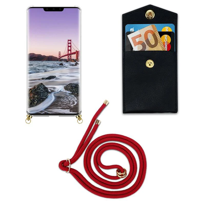 Cadorabo Handy Kette kompatibel mit Huawei MATE 30 PRO Silikon Schutzhülle mit Gold Ringen, Kordel Band und abnehmbarem Etui