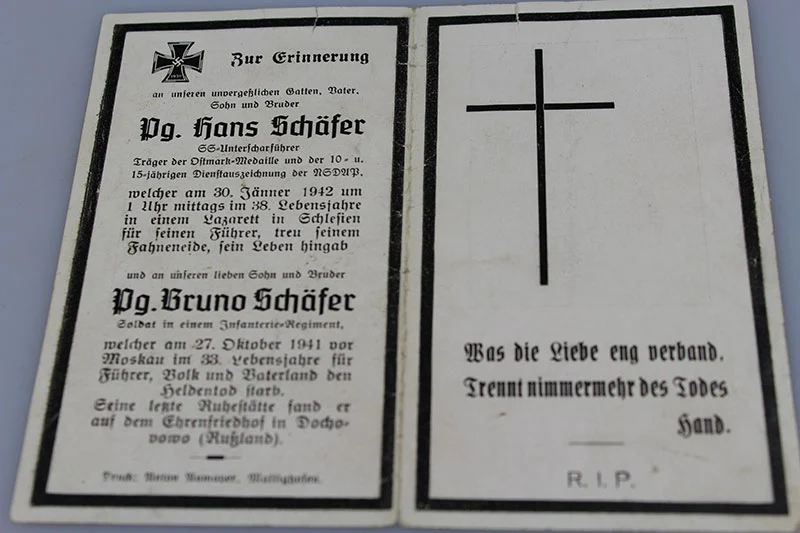 Sterbebilder 2 Brüder, ein hochdekorierter SS-Mann