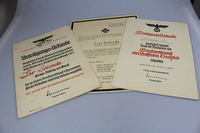Paar Urkunde Berufswettkampf 1936 und 1937