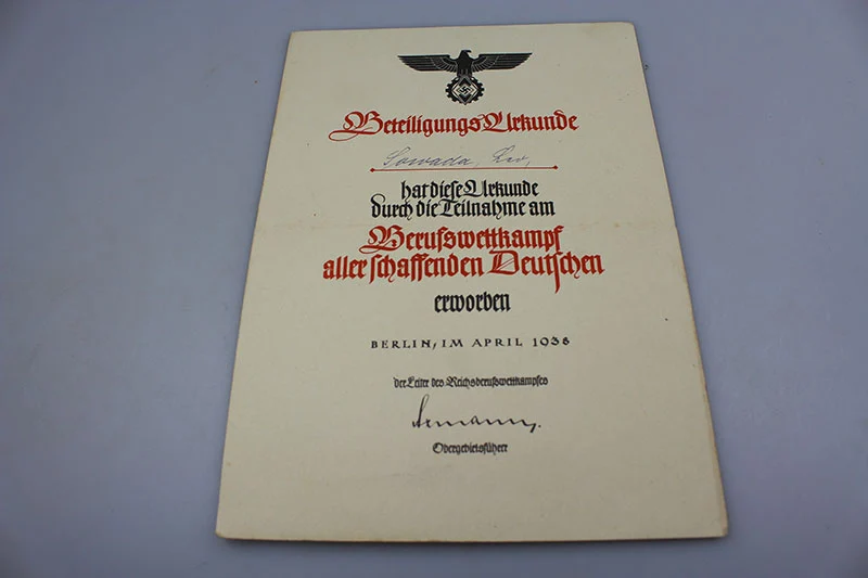 Paar Urkunde Berufswettkampf 1936 und 1937