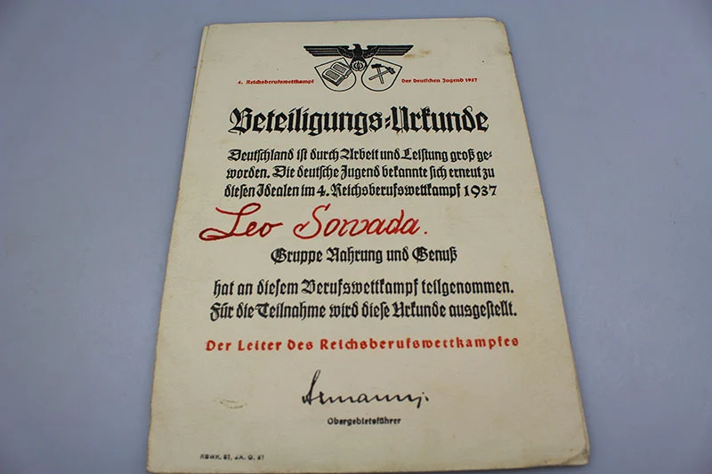 Paar Urkunde Berufswettkampf 1936 und 1937
