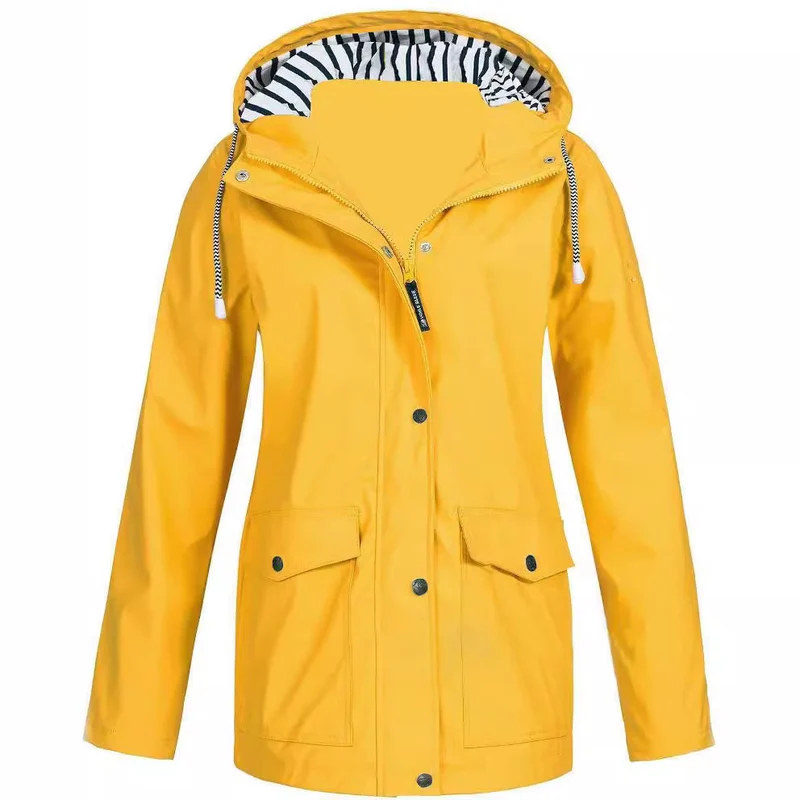 Damen nan wasserdichter Parka mit Kapuze, Kordelzug und aufgesetzten Taschen Drune
