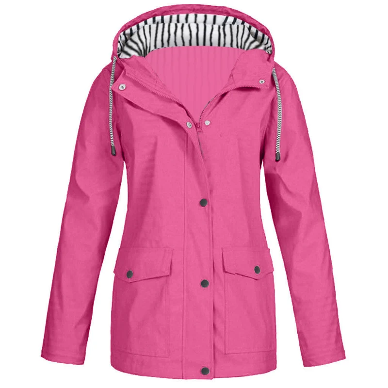 Damen nan wasserdichter Parka mit Kapuze, Kordelzug und aufgesetzten Taschen Drune
