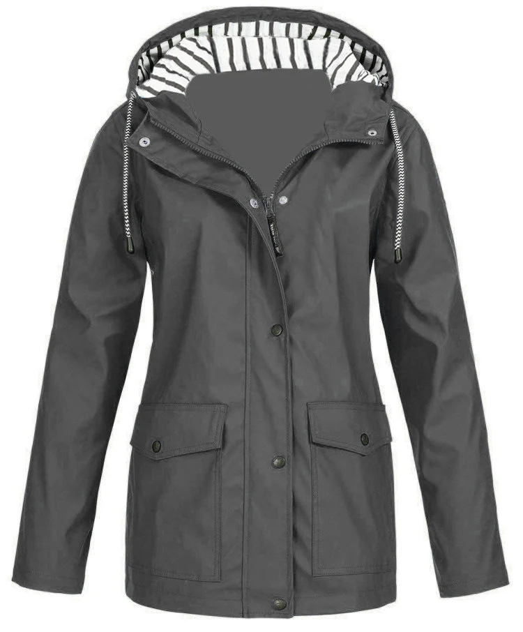 Damen nan wasserdichter Parka mit Kapuze, Kordelzug und aufgesetzten Taschen Drune