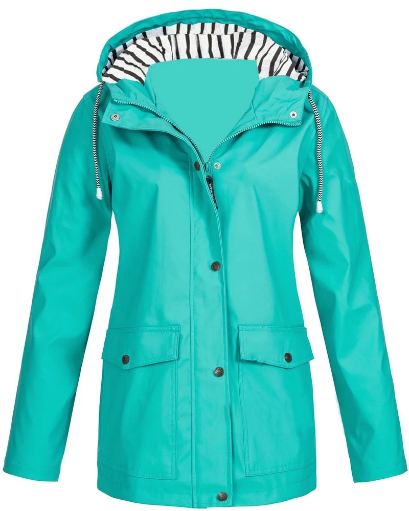 Damen nan wasserdichter Parka mit Kapuze, Kordelzug und aufgesetzten Taschen Drune