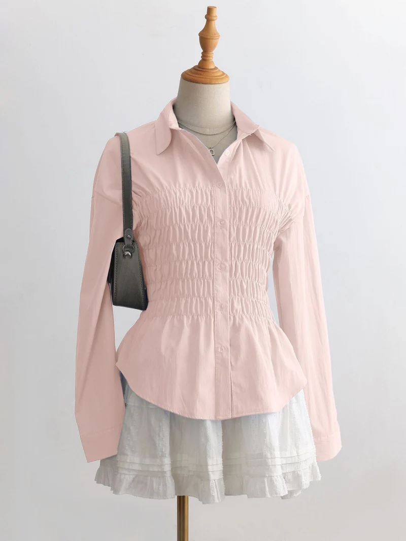 Damen nan taillierte Hemdbluse mit geraffter Brustpartie und Schößchen Drune