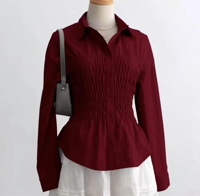Damen nan taillierte Hemdbluse mit geraffter Brustpartie und Schößchen Drune