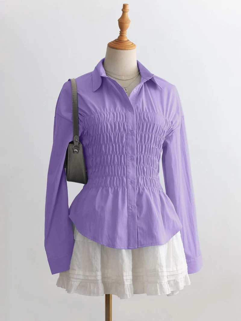 Damen nan taillierte Hemdbluse mit geraffter Brustpartie und Schößchen Drune