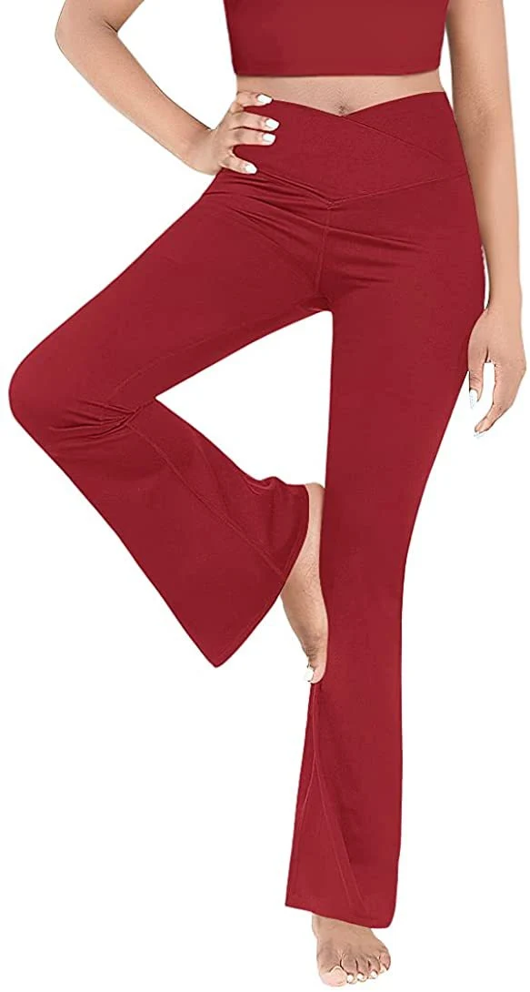 Damen nan taillenhohe Yogahose mit überkreuztem Bund und ausgestelltem Saum mit Schlitz Drune