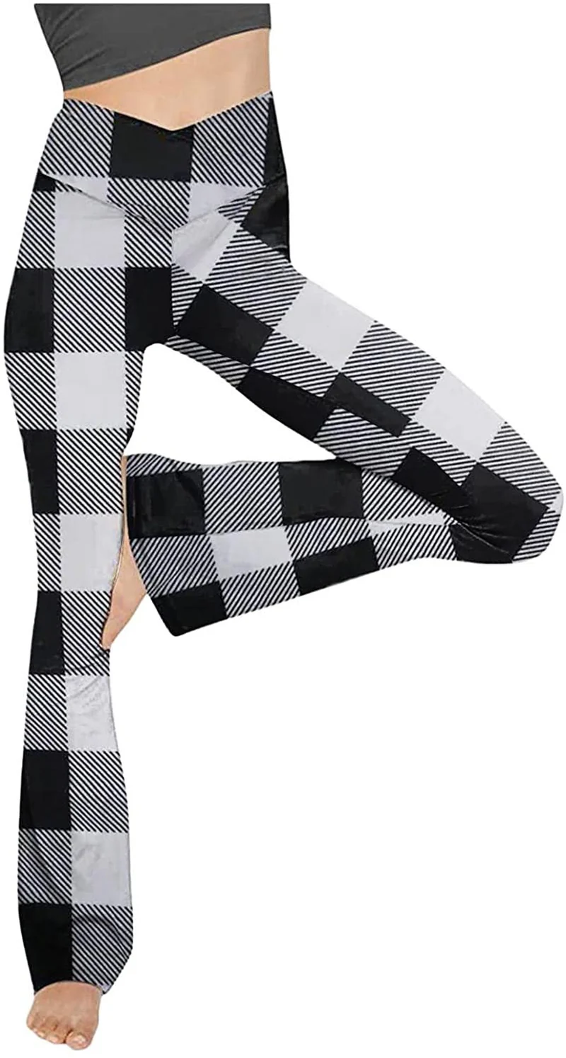 Damen nan taillenhohe Yogahose mit überkreuztem Bund und ausgestelltem Saum mit Schlitz Drune
