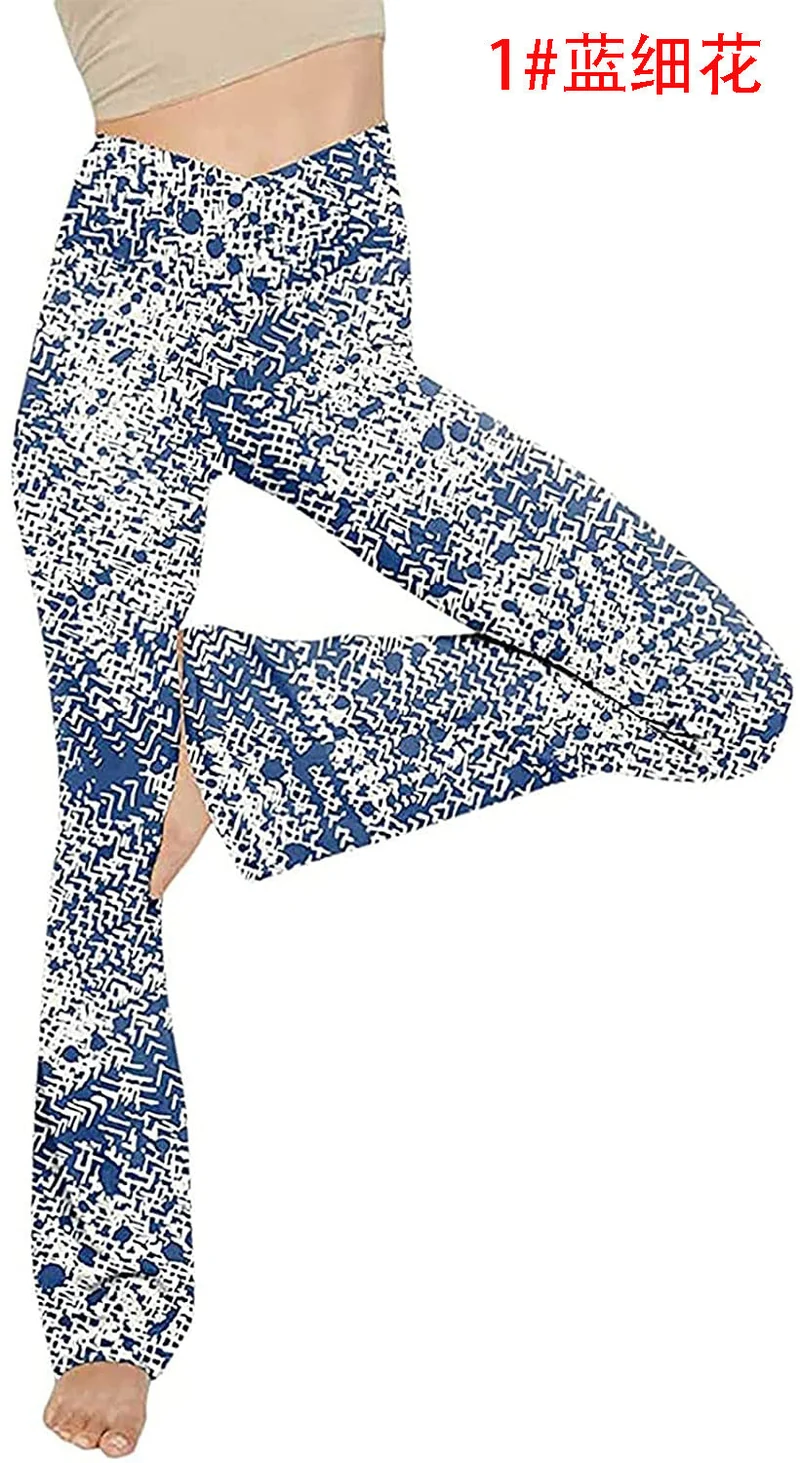Damen nan taillenhohe Yogahose mit überkreuztem Bund und ausgestelltem Saum mit Schlitz Drune