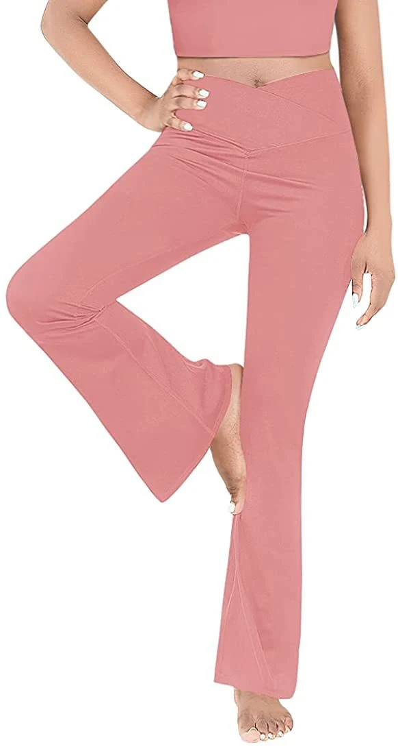 Damen nan taillenhohe Yogahose mit überkreuztem Bund und ausgestelltem Saum mit Schlitz Drune