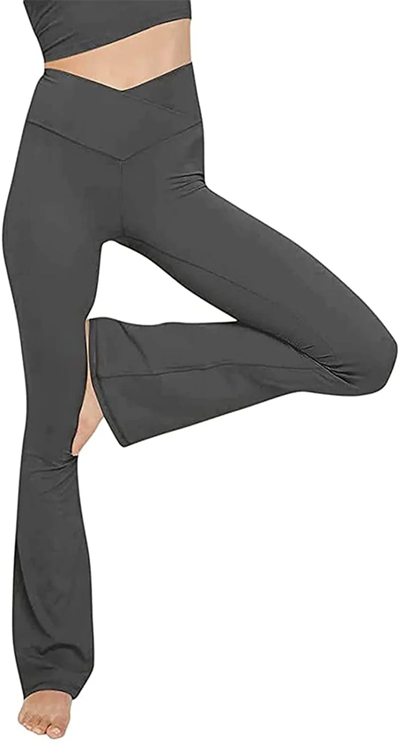 Damen nan taillenhohe Yogahose mit überkreuztem Bund und ausgestelltem Saum mit Schlitz Drune