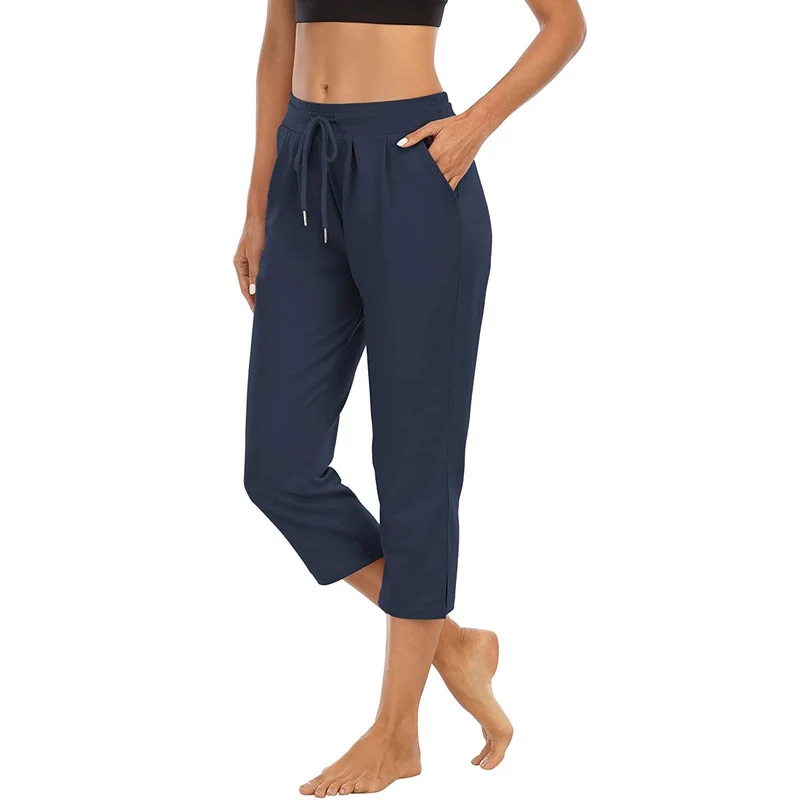 Damen nan lässige Jogginghose mit hoher Taille, Kordelzug und praktischen Seitentaschen Drune