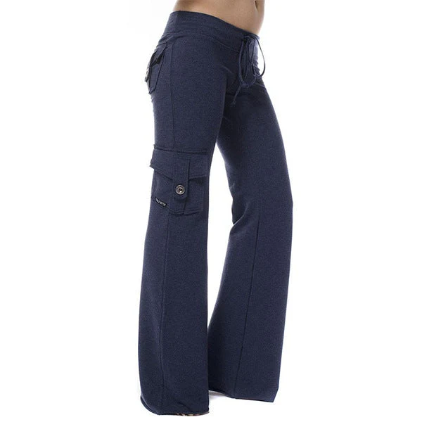 Damen nan lässige Low-Rise Cargo-Loungehose mit weitem Bein, breitem Komfortbund und dekorativen Klappentaschen Drune