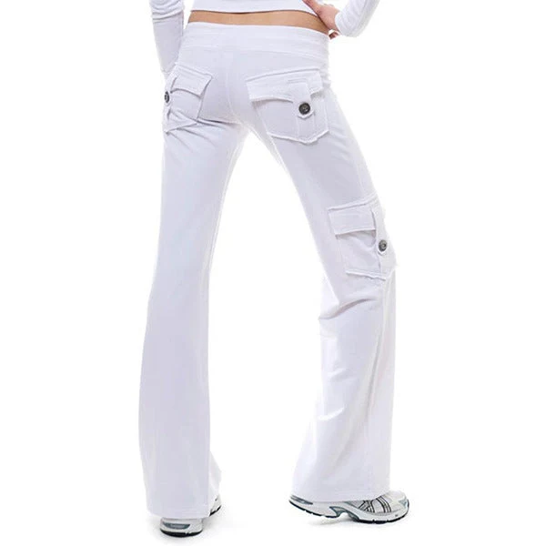 Damen nan lässige Low-Rise Cargo-Loungehose mit weitem Bein, breitem Komfortbund und dekorativen Klappentaschen Drune