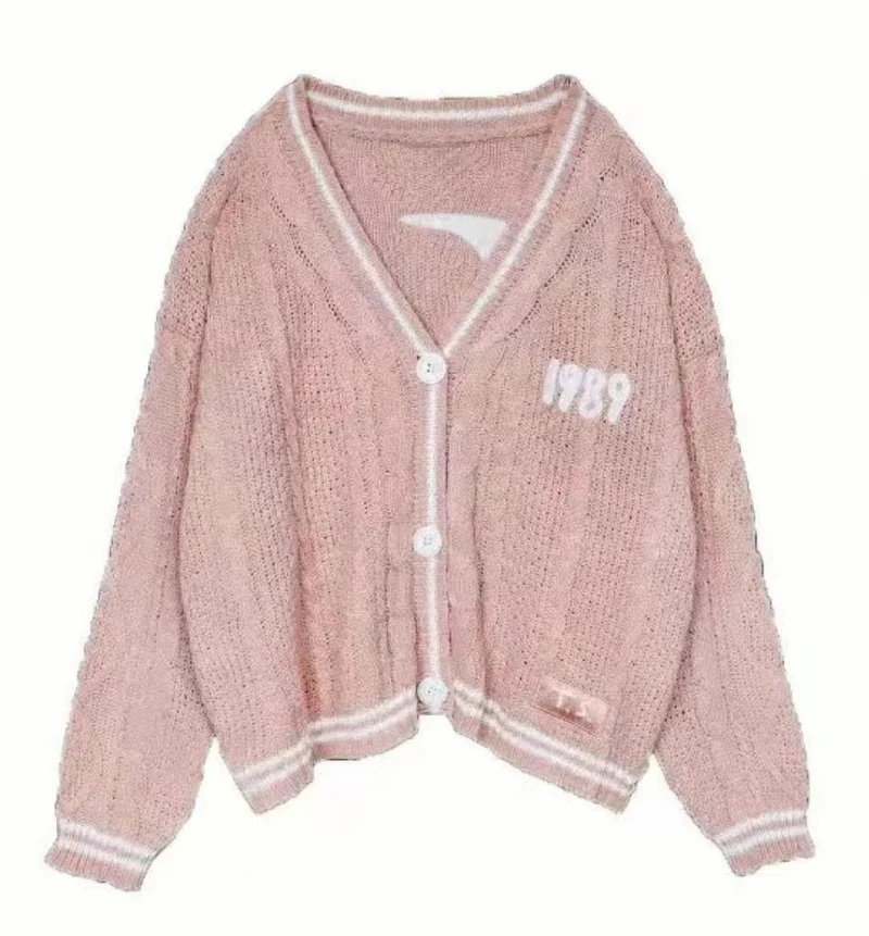 Damen nan kurz geschnittene Strickjacke mit V-Ausschnitt, Kontrastpaspel und oversized Ärmeln Drune