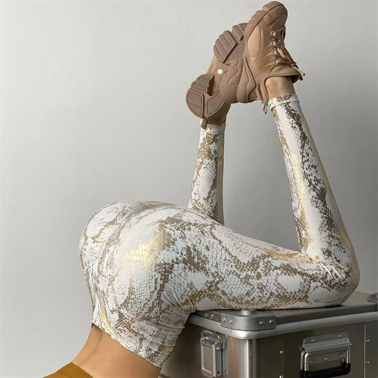 Damen nan hoch taillierte Sportleggings mit formender Kompression und strukturierter Schlangenprägung Drune