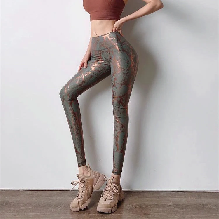 Damen nan hoch taillierte Sportleggings mit formender Kompression und strukturierter Schlangenprägung Drune
