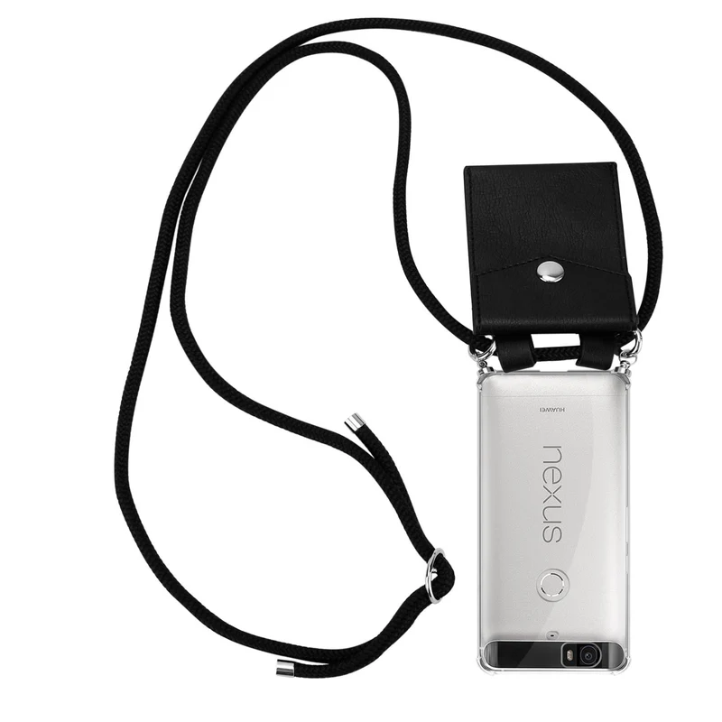 Cadorabo Handy Kette kompatibel mit Huawei Google NEXUS 6P Silikon Schutzhülle mit Silbernen Ringen, Kordel Band und abnehmbarem Etui