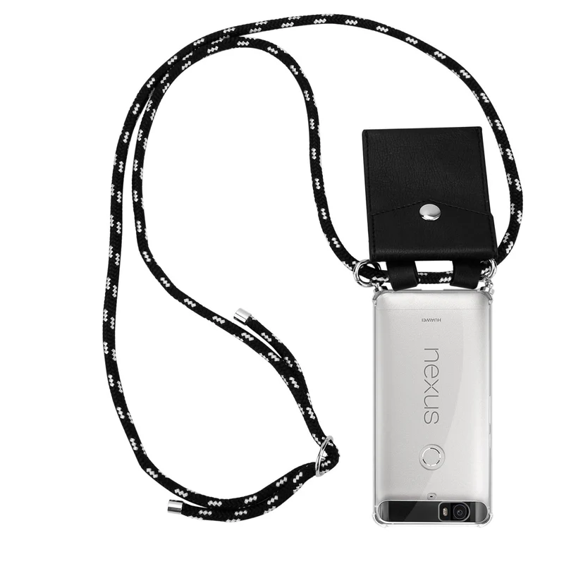 Cadorabo Handy Kette kompatibel mit Huawei Google NEXUS 6P Silikon Schutzhülle mit Silbernen Ringen, Kordel Band und abnehmbarem Etui