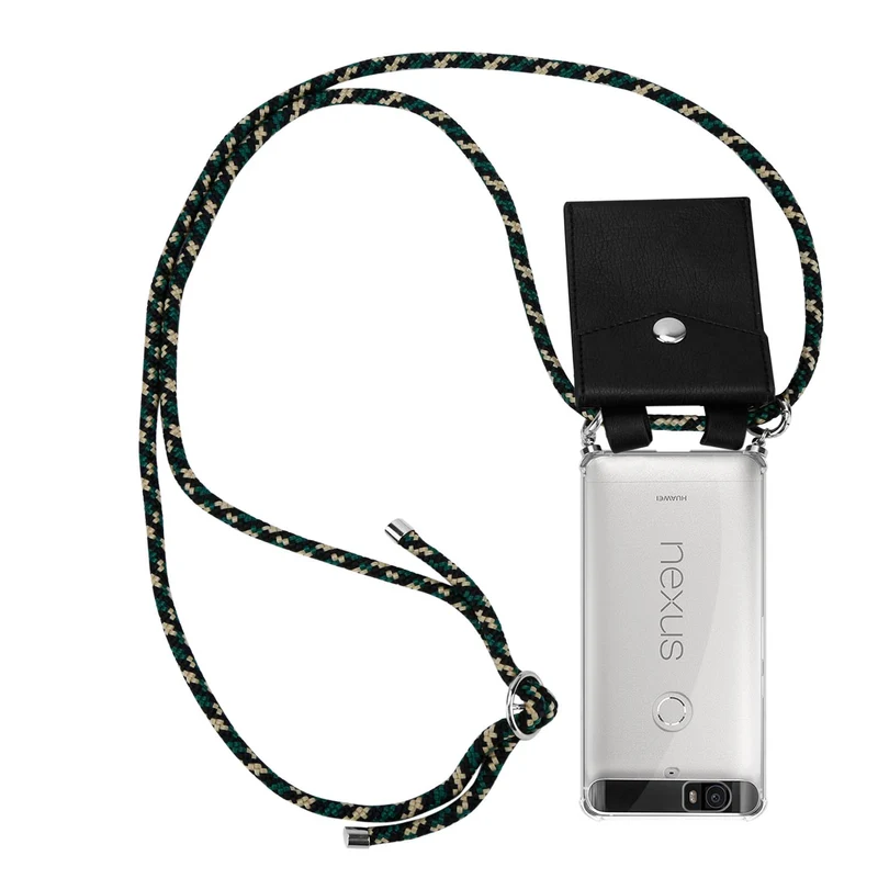 Cadorabo Handy Kette kompatibel mit Huawei Google NEXUS 6P Silikon Schutzhülle mit Silbernen Ringen, Kordel Band und abnehmbarem Etui