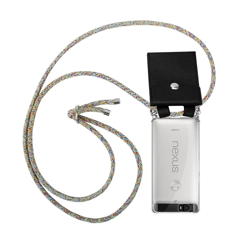 Cadorabo Handy Kette kompatibel mit Huawei Google NEXUS 6P Silikon Schutzhülle mit Silbernen Ringen, Kordel Band und abnehmbarem Etui
