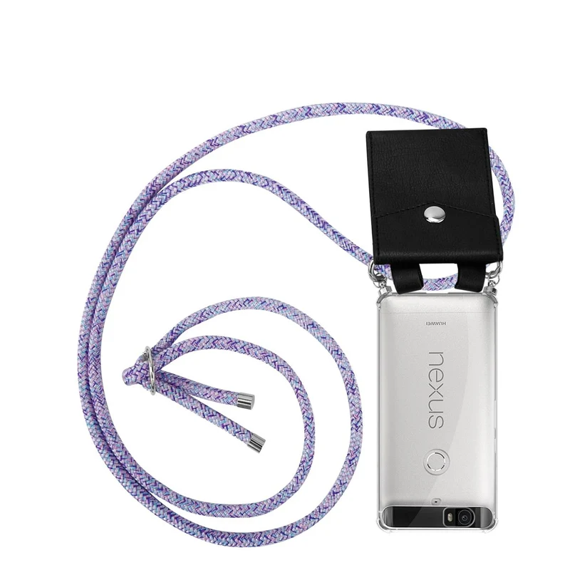 Cadorabo Handy Kette kompatibel mit Huawei Google NEXUS 6P Silikon Schutzhülle mit Silbernen Ringen, Kordel Band und abnehmbarem Etui