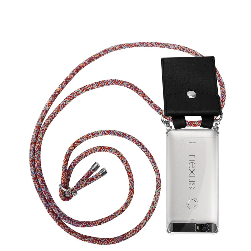 Cadorabo Handy Kette kompatibel mit Huawei Google NEXUS 6P Silikon Schutzhülle mit Silbernen Ringen, Kordel Band und abnehmbarem Etui
