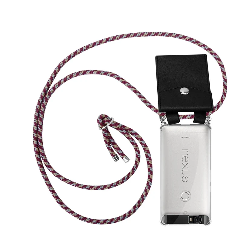 Cadorabo Handy Kette kompatibel mit Huawei Google NEXUS 6P Silikon Schutzhülle mit Silbernen Ringen, Kordel Band und abnehmbarem Etui