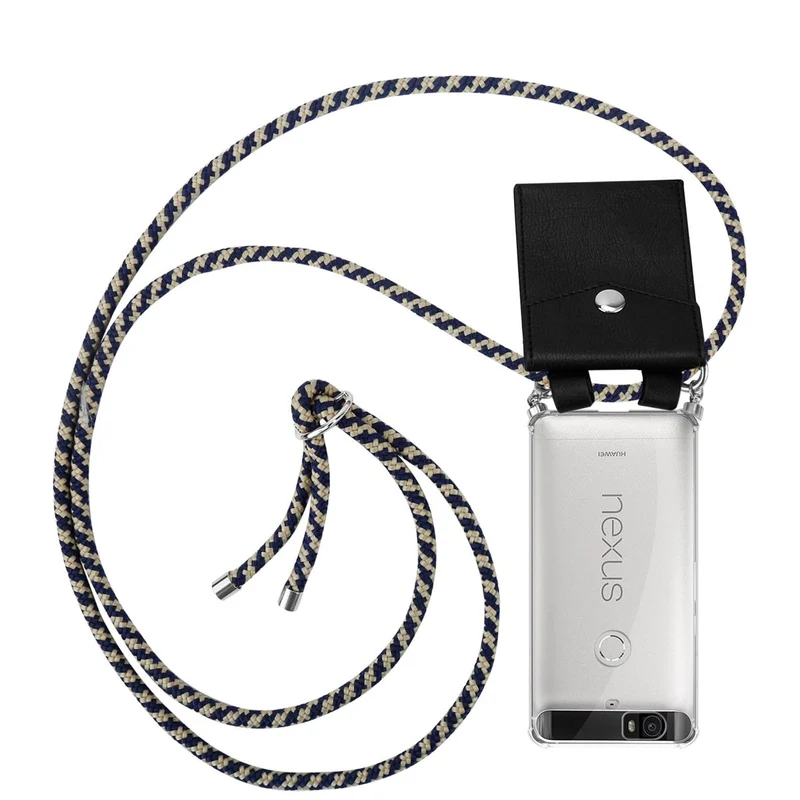 Cadorabo Handy Kette kompatibel mit Huawei Google NEXUS 6P Silikon Schutzhülle mit Silbernen Ringen, Kordel Band und abnehmbarem Etui