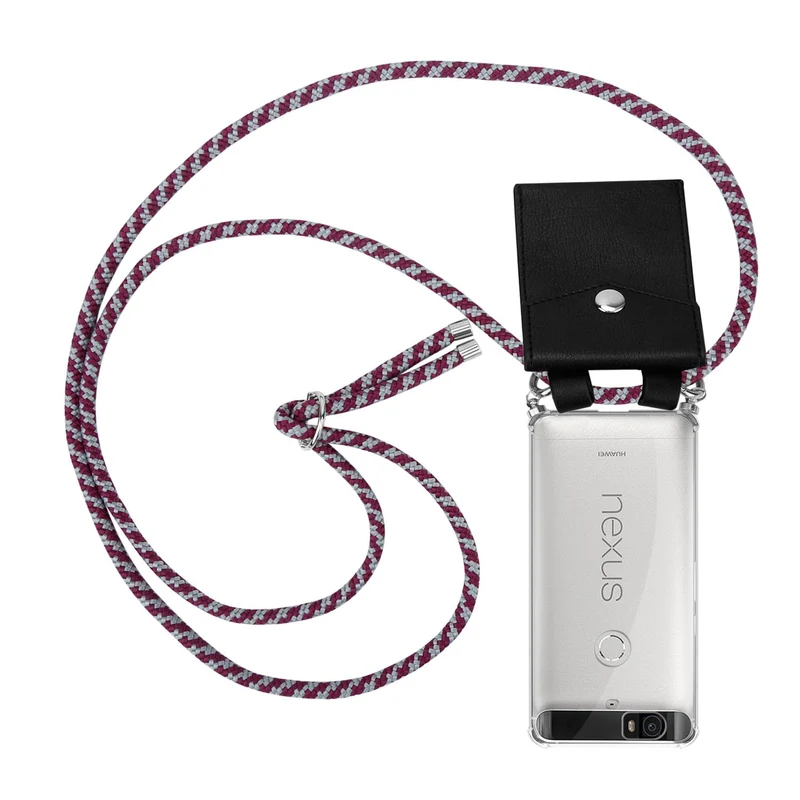 Cadorabo Handy Kette kompatibel mit Huawei Google NEXUS 6P Silikon Schutzhülle mit Silbernen Ringen, Kordel Band und abnehmbarem Etui