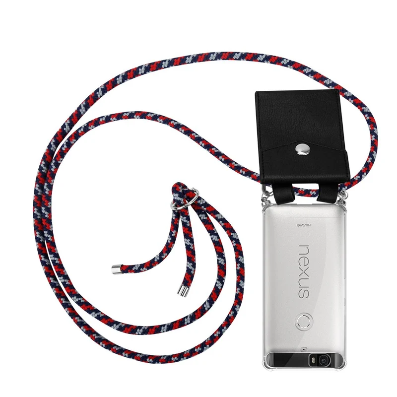 Cadorabo Handy Kette kompatibel mit Huawei Google NEXUS 6P Silikon Schutzhülle mit Silbernen Ringen, Kordel Band und abnehmbarem Etui