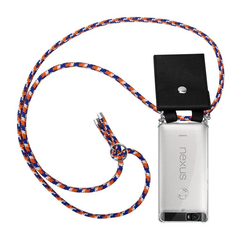 Cadorabo Handy Kette kompatibel mit Huawei Google NEXUS 6P Silikon Schutzhülle mit Silbernen Ringen, Kordel Band und abnehmbarem Etui