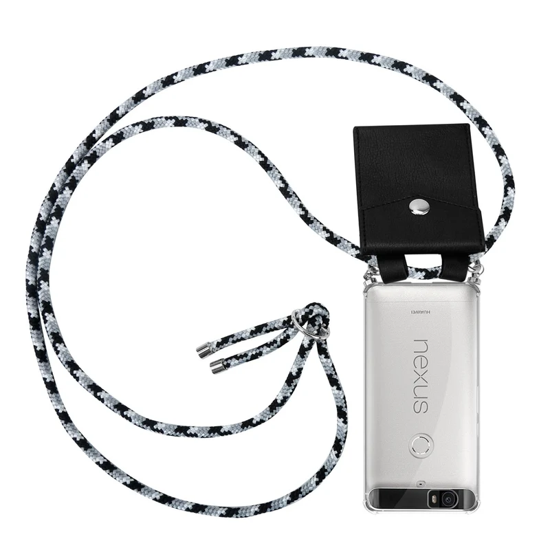 Cadorabo Handy Kette kompatibel mit Huawei Google NEXUS 6P Silikon Schutzhülle mit Silbernen Ringen, Kordel Band und abnehmbarem Etui