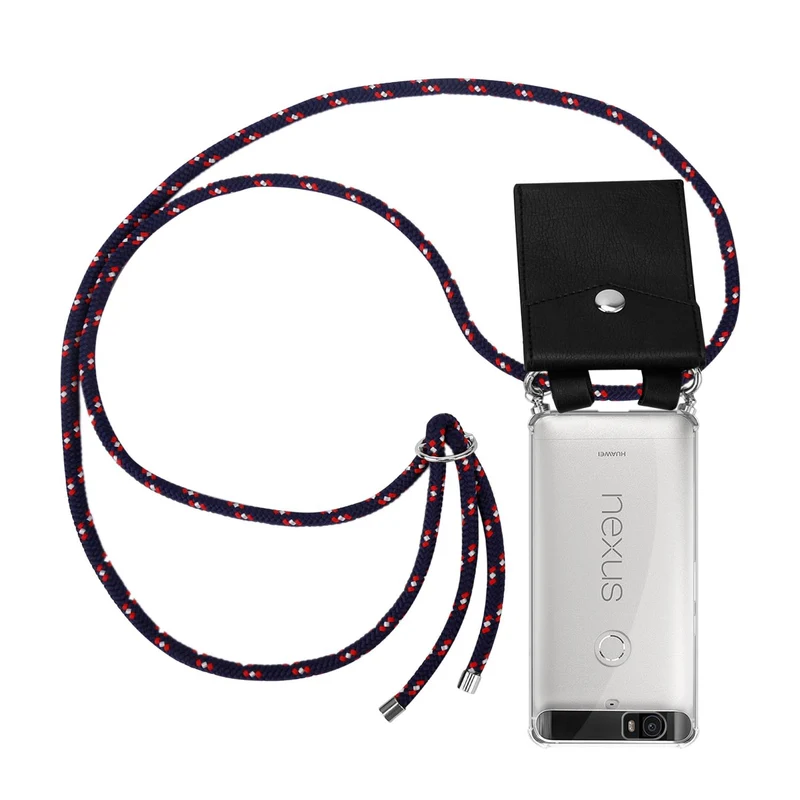 Cadorabo Handy Kette kompatibel mit Huawei Google NEXUS 6P Silikon Schutzhülle mit Silbernen Ringen, Kordel Band und abnehmbarem Etui