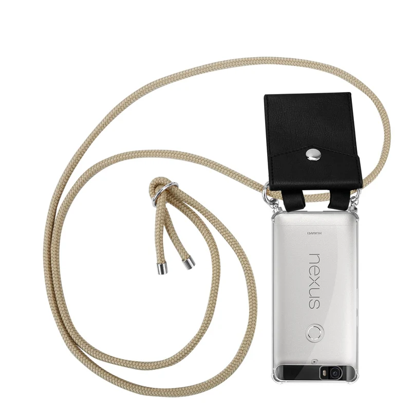 Cadorabo Handy Kette kompatibel mit Huawei Google NEXUS 6P Silikon Schutzhülle mit Silbernen Ringen, Kordel Band und abnehmbarem Etui