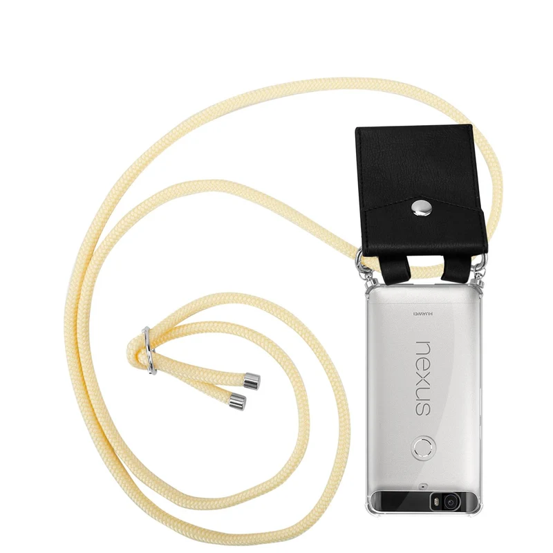 Cadorabo Handy Kette kompatibel mit Huawei Google NEXUS 6P Silikon Schutzhülle mit Silbernen Ringen, Kordel Band und abnehmbarem Etui
