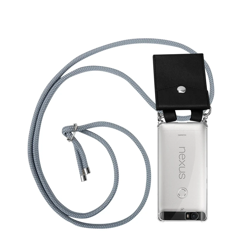 Cadorabo Handy Kette kompatibel mit Huawei Google NEXUS 6P Silikon Schutzhülle mit Silbernen Ringen, Kordel Band und abnehmbarem Etui