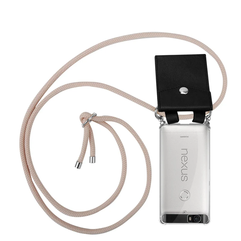 Cadorabo Handy Kette kompatibel mit Huawei Google NEXUS 6P Silikon Schutzhülle mit Silbernen Ringen, Kordel Band und abnehmbarem Etui