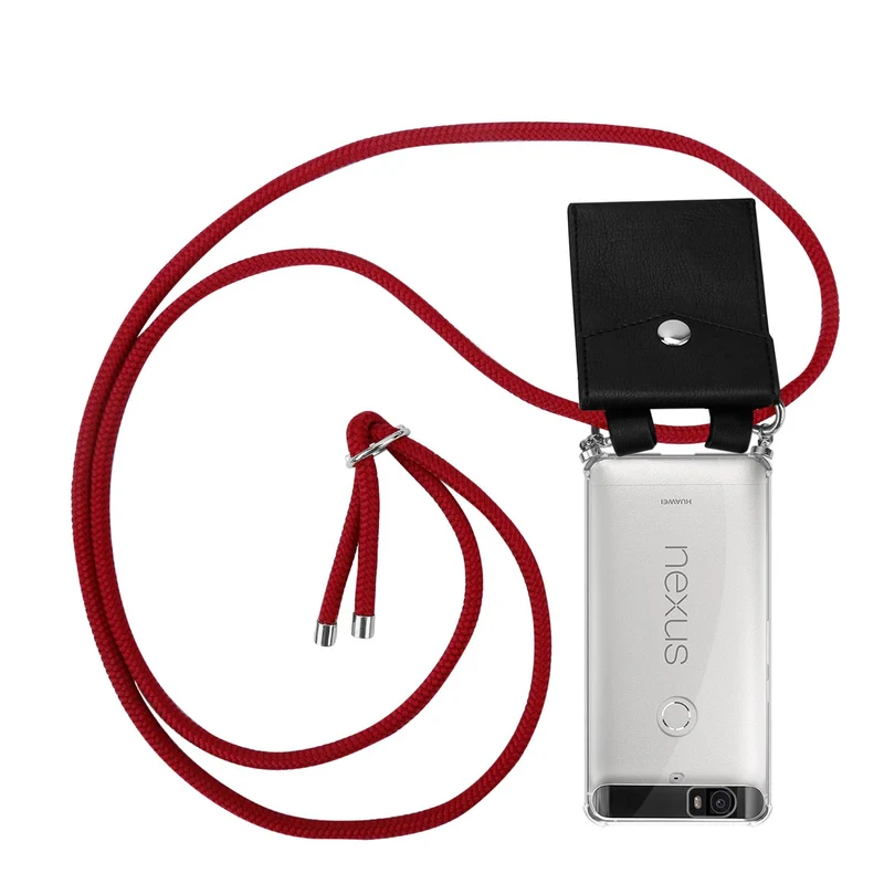 Cadorabo Handy Kette kompatibel mit Huawei Google NEXUS 6P Silikon Schutzhülle mit Silbernen Ringen, Kordel Band und abnehmbarem Etui