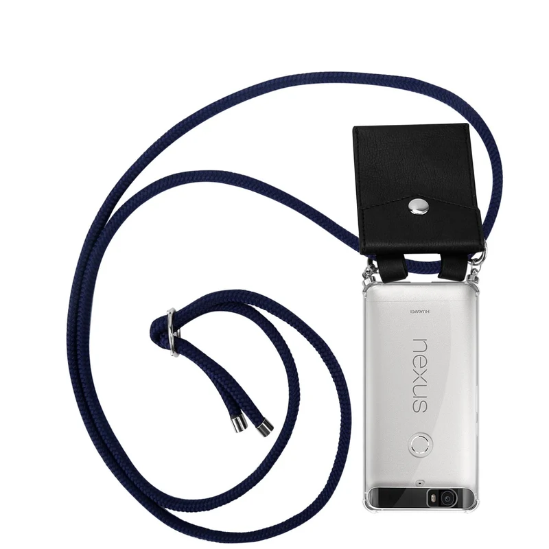 Cadorabo Handy Kette kompatibel mit Huawei Google NEXUS 6P Silikon Schutzhülle mit Silbernen Ringen, Kordel Band und abnehmbarem Etui