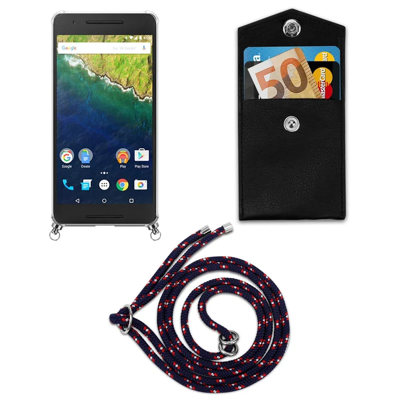 Cadorabo Handy Kette kompatibel mit Huawei Google NEXUS 6P Silikon Schutzhülle mit Silbernen Ringen, Kordel Band und abnehmbarem Etui