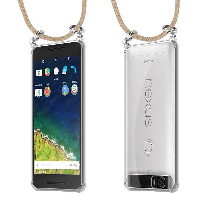 Cadorabo Handy Kette kompatibel mit Huawei Google NEXUS 6P Silikon Schutzhülle mit Silbernen Ringen, Kordel Band und abnehmbarem Etui
