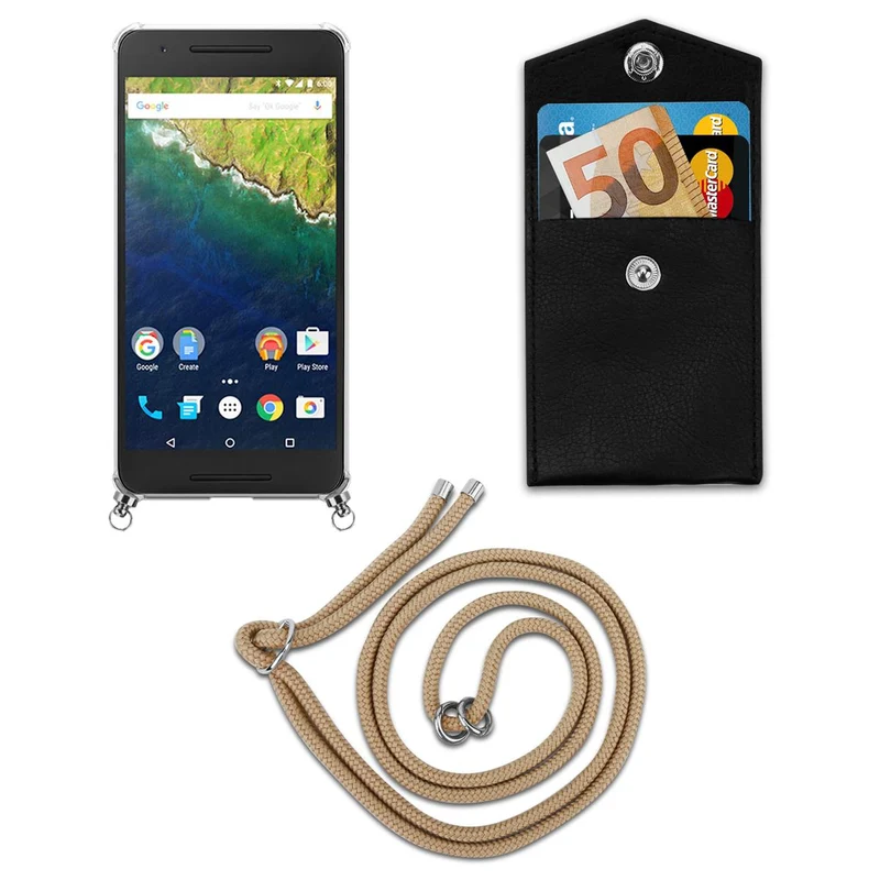 Cadorabo Handy Kette kompatibel mit Huawei Google NEXUS 6P Silikon Schutzhülle mit Silbernen Ringen, Kordel Band und abnehmbarem Etui