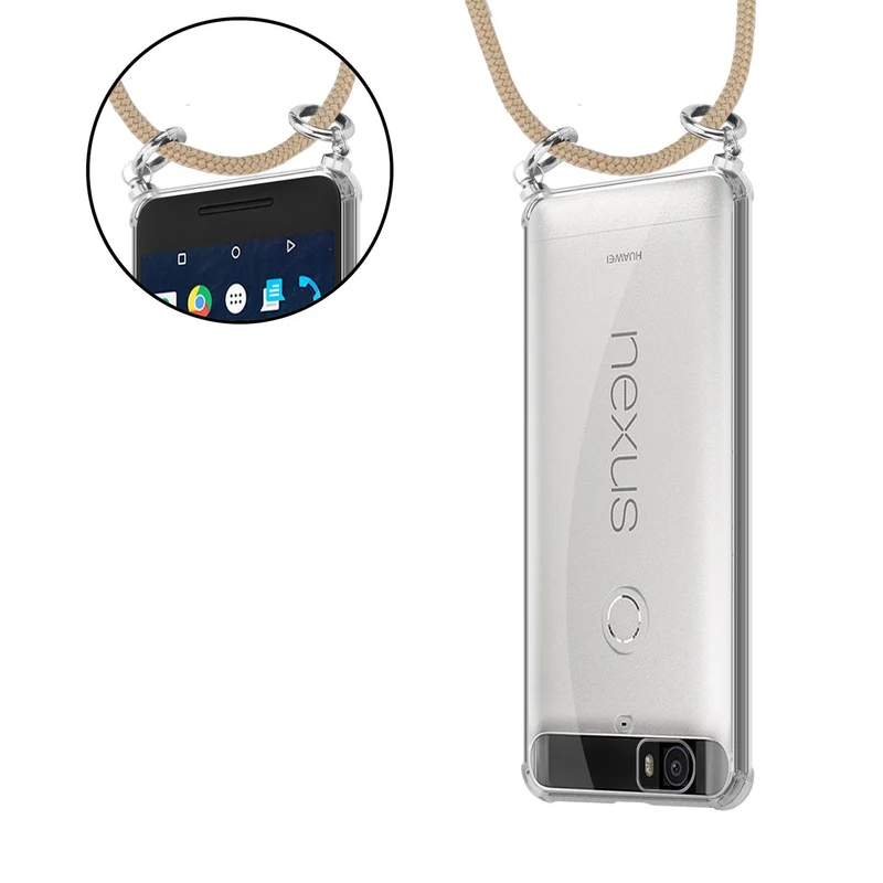 Cadorabo Handy Kette kompatibel mit Huawei Google NEXUS 6P Silikon Schutzhülle mit Silbernen Ringen, Kordel Band und abnehmbarem Etui