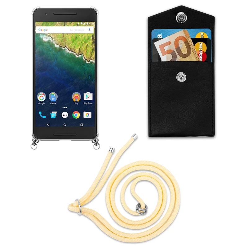 Cadorabo Handy Kette kompatibel mit Huawei Google NEXUS 6P Silikon Schutzhülle mit Silbernen Ringen, Kordel Band und abnehmbarem Etui